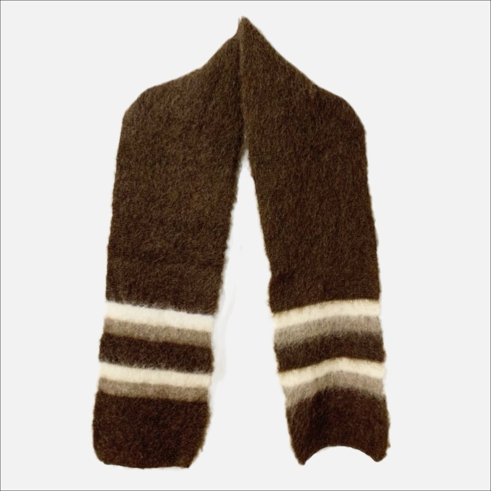 Vintage Unbranded Icelandic Mohair Striped Scarf Brown Tan Cream Warm Cozy